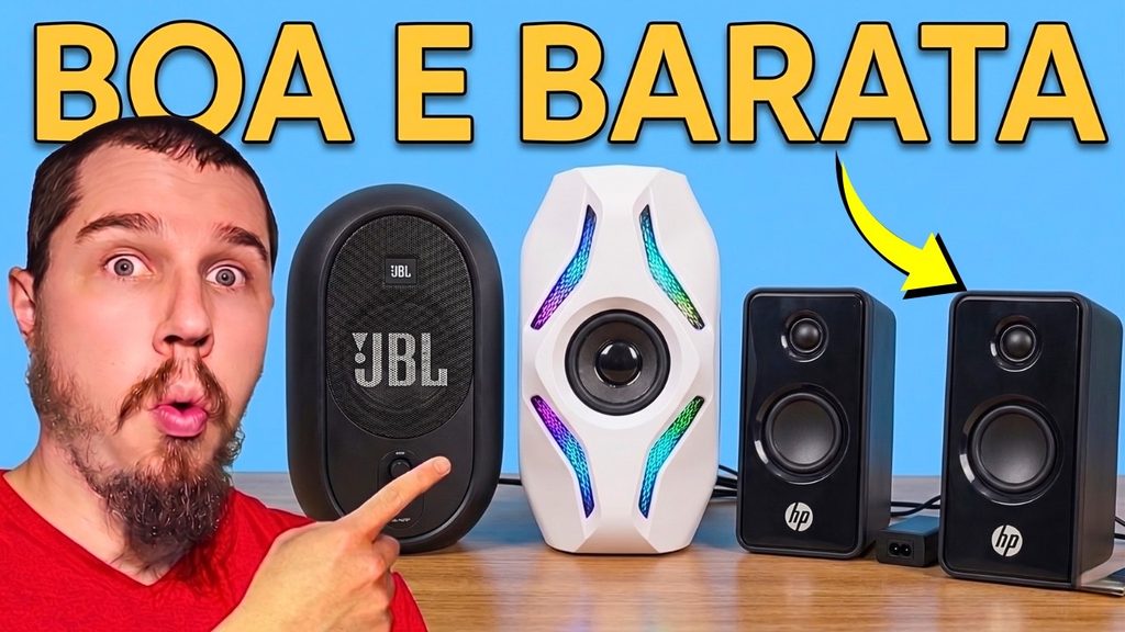 Vídeo sobre as melhores caixas de som para PC com foco em custo-benefício
